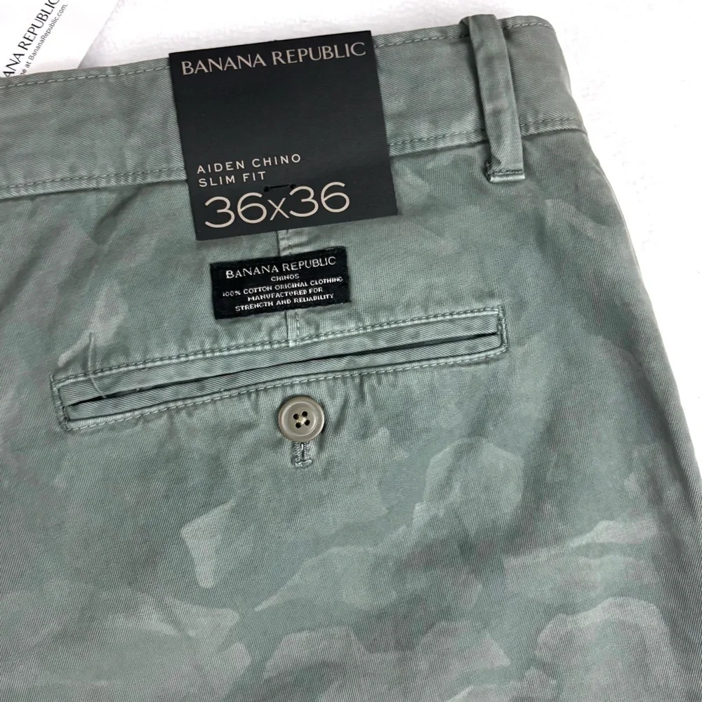 NWT Banana Republic Green Aiden Camo 100% Cotton Slim Straight Chino Pants 36/36